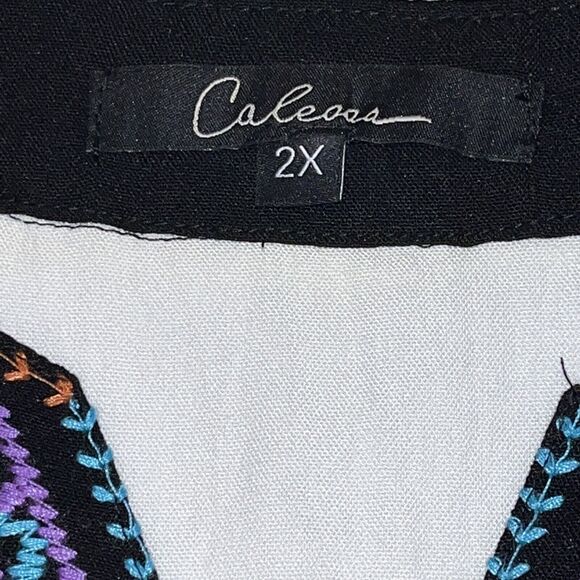 Caleaas Womens 2X Embroidered Tunic Shirt Top Boho Art Wear Lagenlook 3/4 Sleeve - Picture 9 of 11